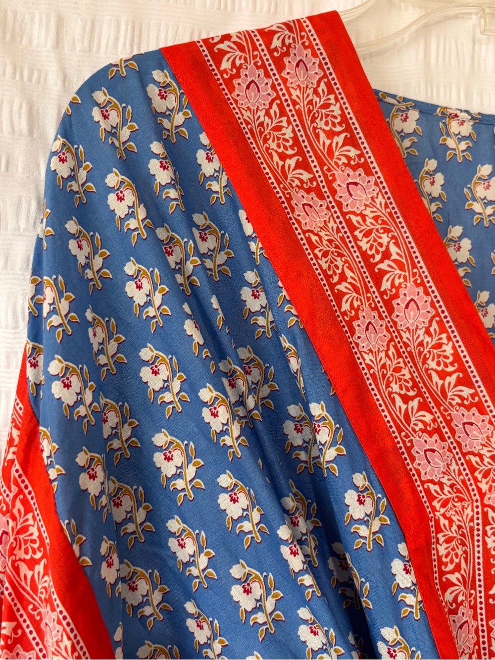 J. Crew 100% Cotton Boho Red & Blue Floral Tie-Waist Midi Dress Sz Small - Picture 9 of 10